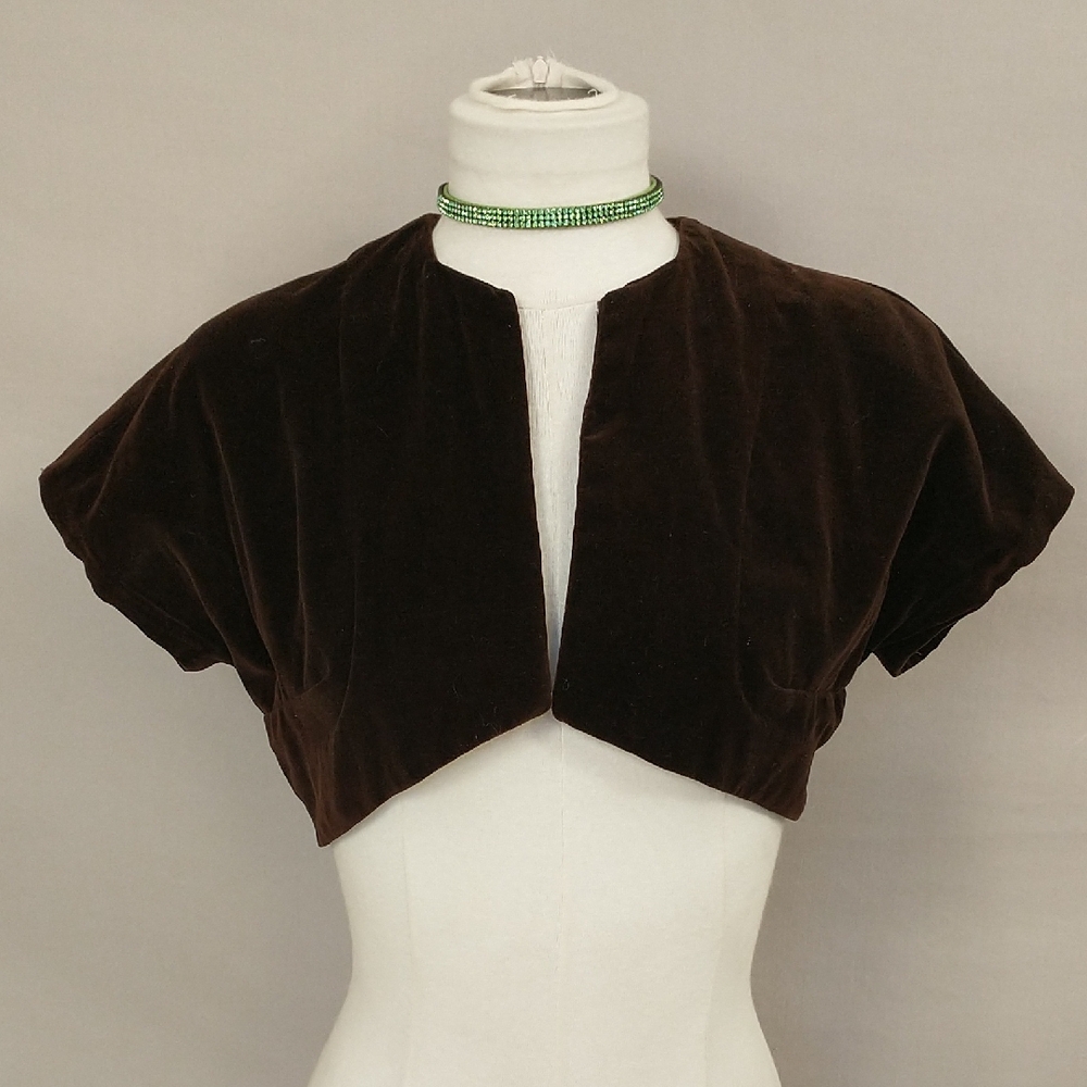 Handmade Vintage Brown Velvet Bolero Crop Jacket Shrug Sm 6 See Measurements